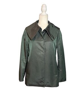 Ann Taylor wide lapel green/gray shimmer cotton blend flared trench coat - S